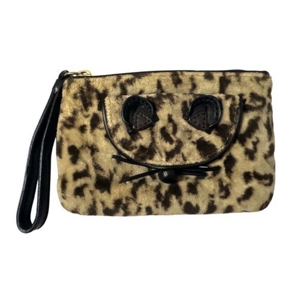 Vintage Juicy Couture Leopard‎ Velour Cat Wristlet Wallet ID Window Y2K McBling